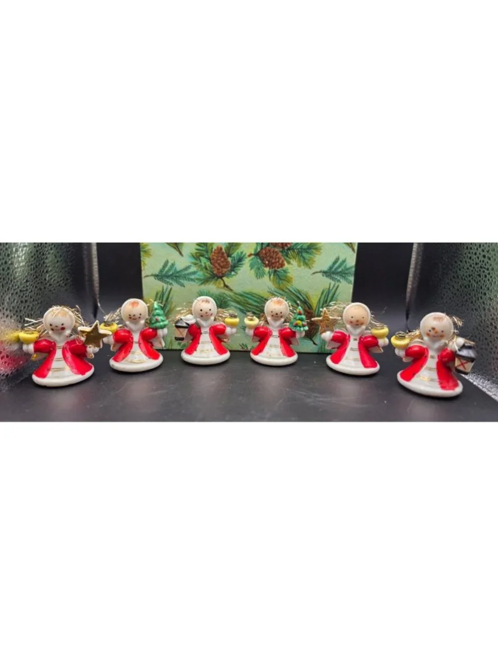 Rare Vintage 1950s Miniature Japanese Angel Candle Holders Orig Woolworth Box
